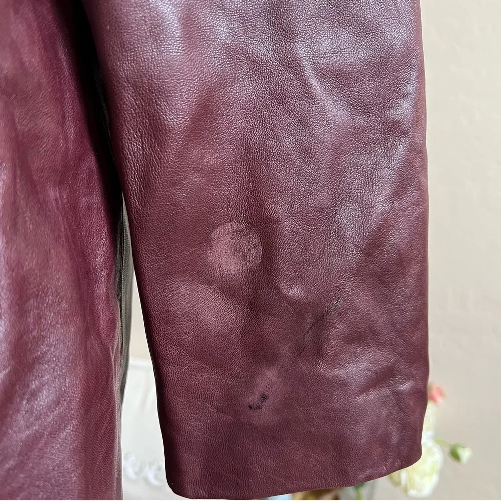 ZARA $349 100% Sheep Leather Burgundy Button Down Womens Jacket M
